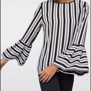 LOFT Flare Sleeves Black And White Stripes Blouse